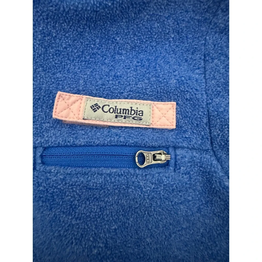Columbia PFG Girls Blue‎ Fleece Snap Pullover Sweater XS 6/7 Mock Neck Pocket